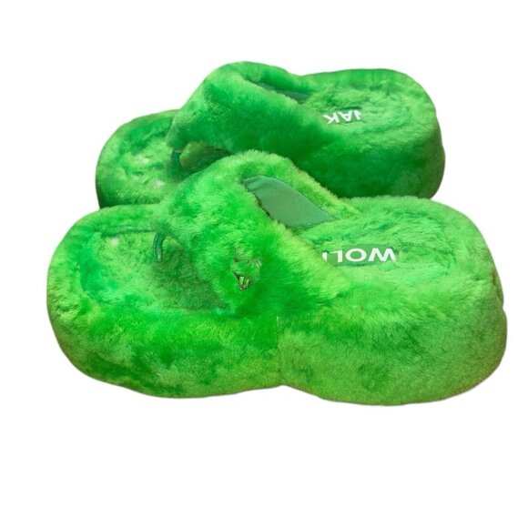 Naked Wolfe Platform Flip Flop Sandal The dreamer shearling Wool Sz 9 Green - Picture 2 of 15